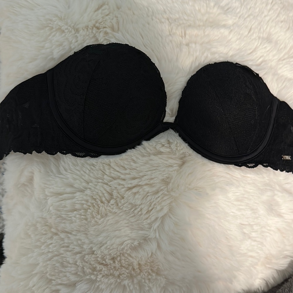 PINK strapless plunge push up bra 32A, black